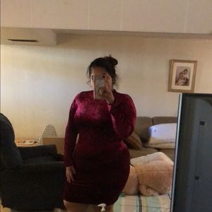 Tight red velvet dress